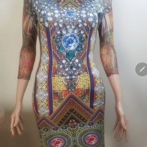 Codigo  Mesh Elastane Tribal Prints Dress